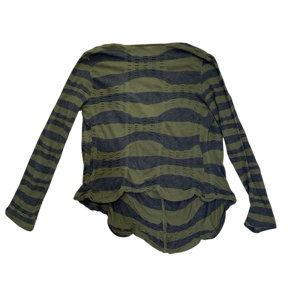Free People LRG Olive & Gray Striped Crumbled Ruched Cardigan - Picture 2 of 5